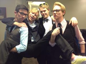 From left, Kaimin cartoonist Callan Berry, arts writer Eben Wragge-Keller, arts editor yours truly, and arts writer Christopher Allen in the beer-soaked moments before the annual Dean Stone Awards Banquet.